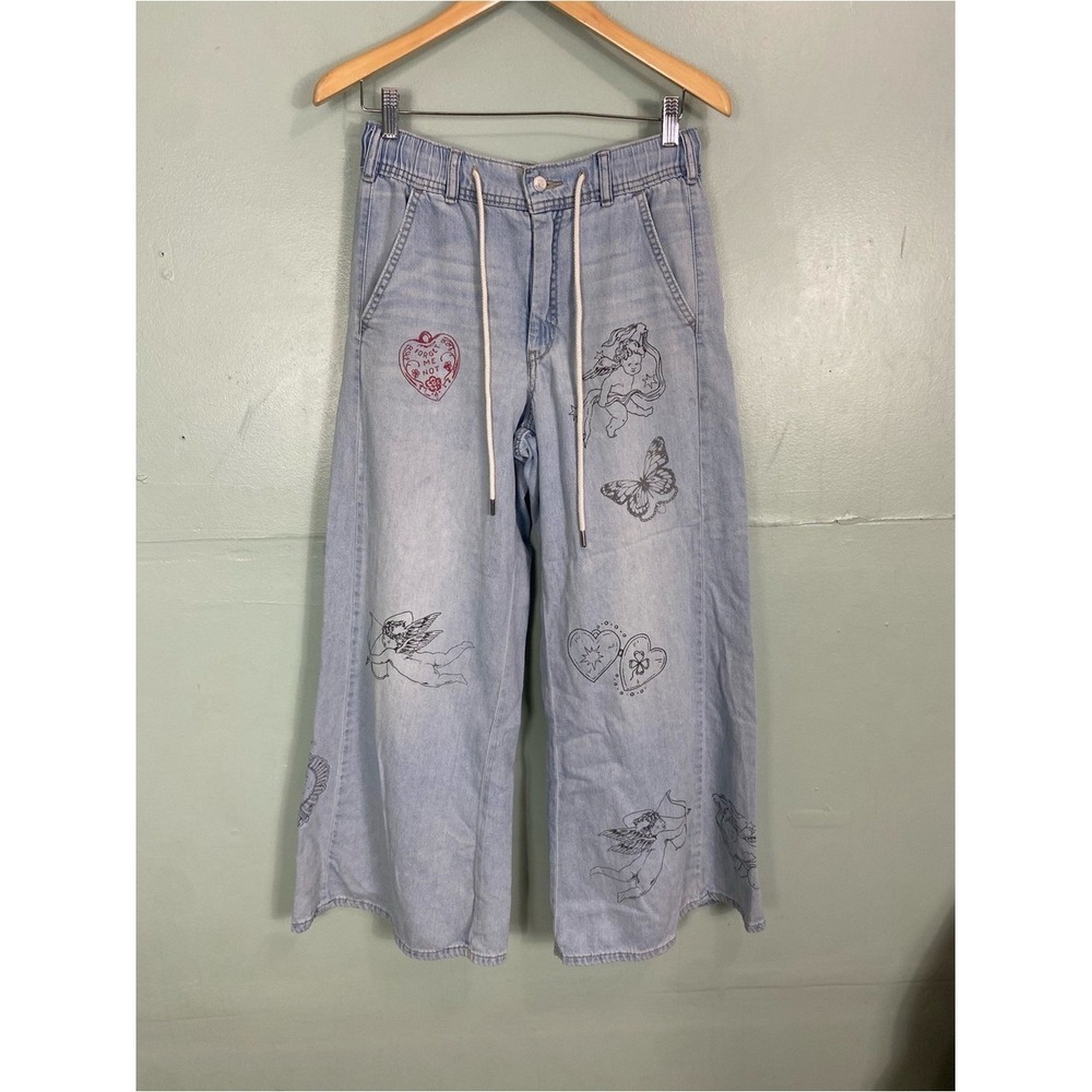 Anthropologie Pilcro Adi Elluna Drawstring Flare Cupid Love Heart Jeans Small - Picture 2 of 7
